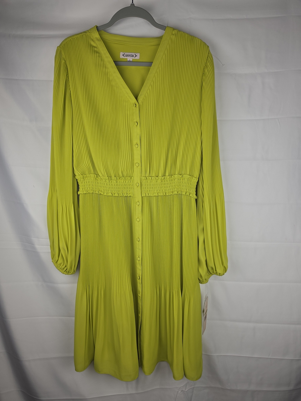 Nanette Lepore Lime Green Pleated Button-Front Dress